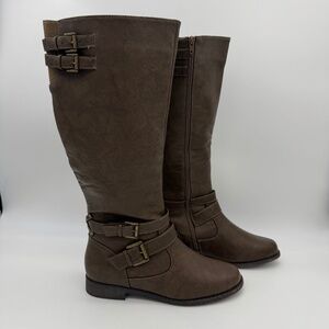 Woman's Size 9.5 Brown Knee High Boots - Western Side Zip - Hally Buckle JustFab